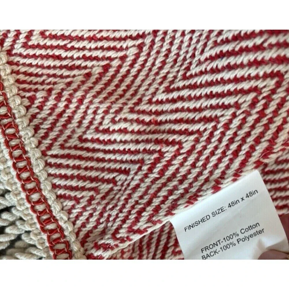 Merry Christmas Tree Skirt Boho Bohemian Farmhouse Chic Red Beige Fringe 48